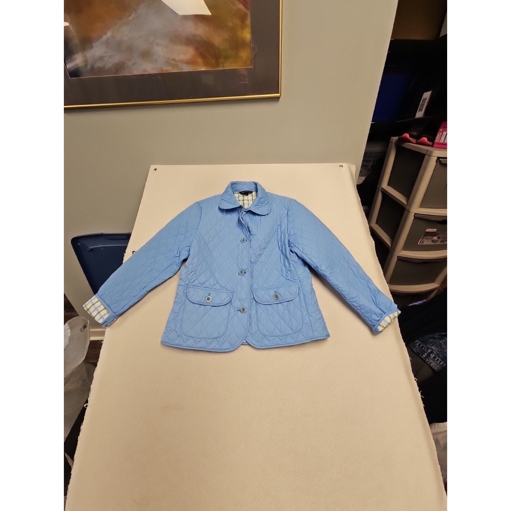 Lands' End Quilted Jacket Womens M 10-12  Blue Lightweight Buttons Thermolite‎